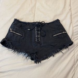 Forever 21 Black Lace Up Jean Shorts with zippers